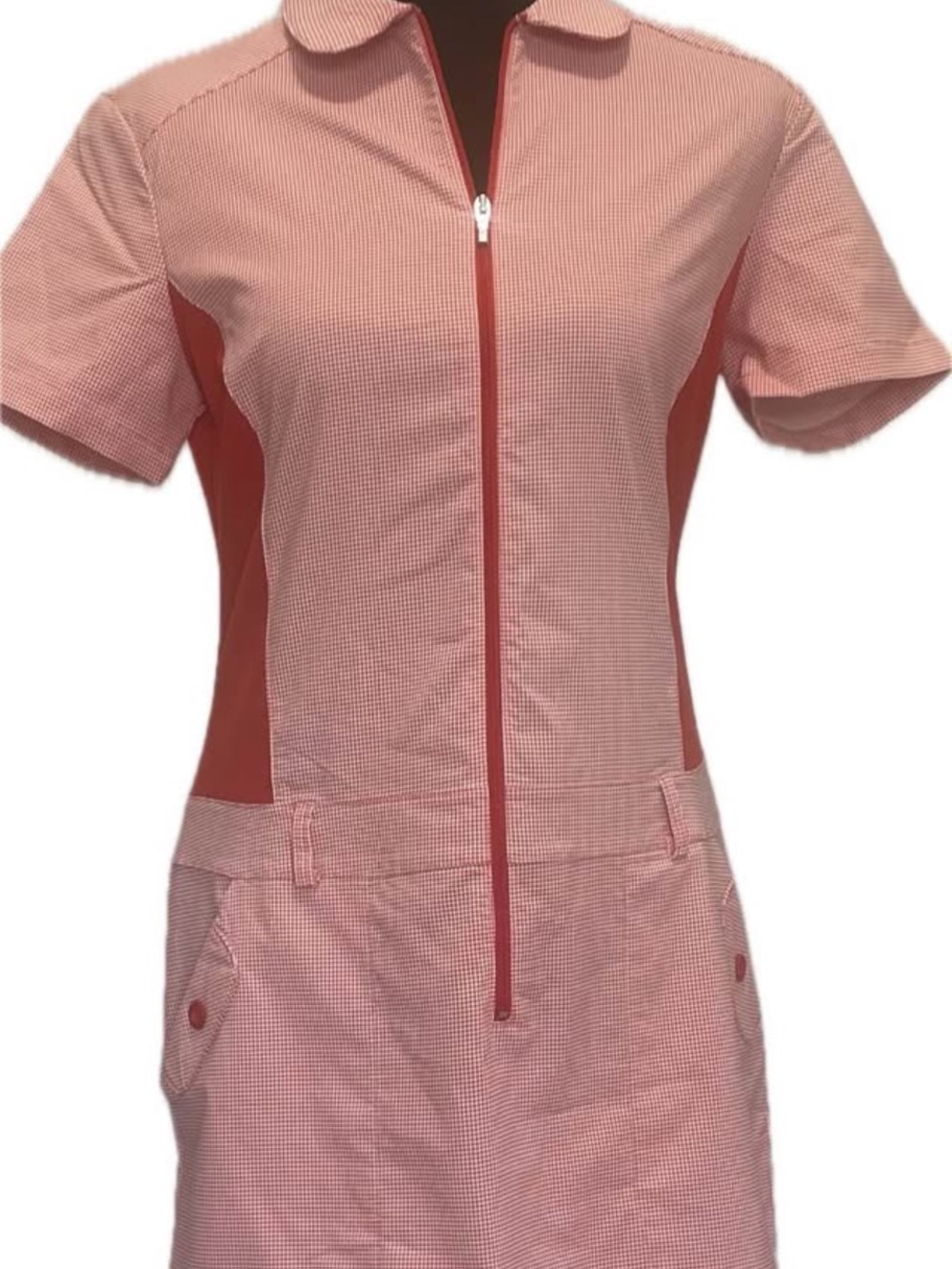 RedGingham Short Sleeve Zip-Front golf dress